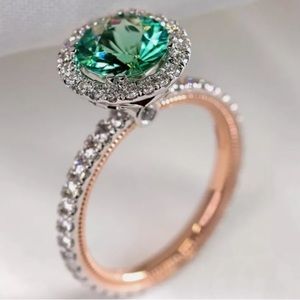 💎New two tone s925 simulated emerald women Ring